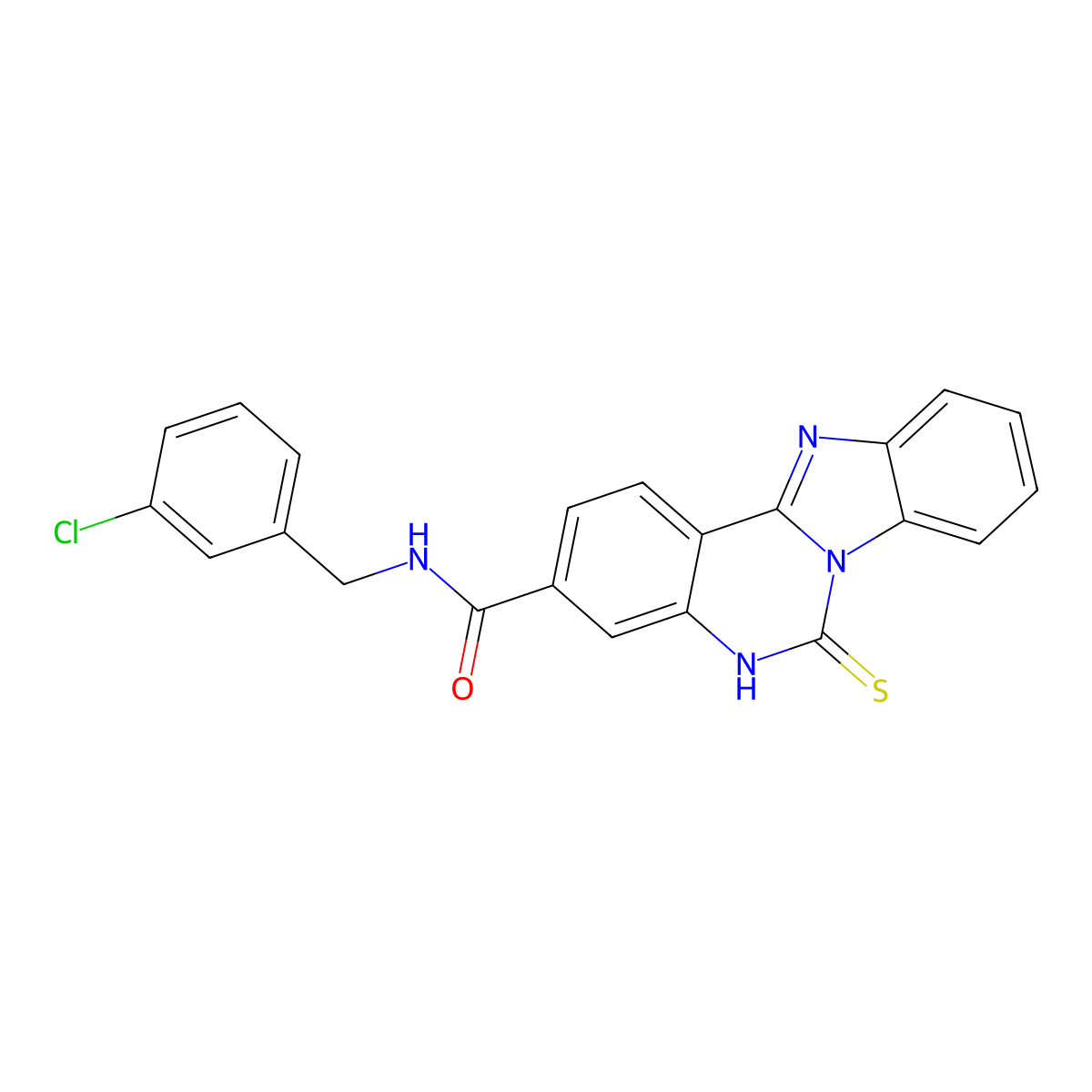 N-[(3-chlorophenyl)methyl]-6-sulfanylidene-5H-benzimidazolo[1,2-c]quinazoline-3-carboxamide molecular structure, CAS 440322-79-2