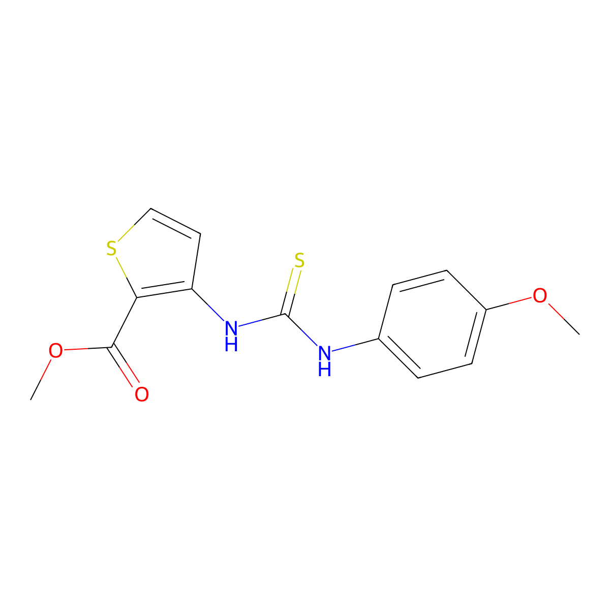 Methyl 3-((((4-methoxyphenyl)amino)thioxomethyl)amino)thiophene-2-carboxylate molecular structure, CAS 440324-22-1