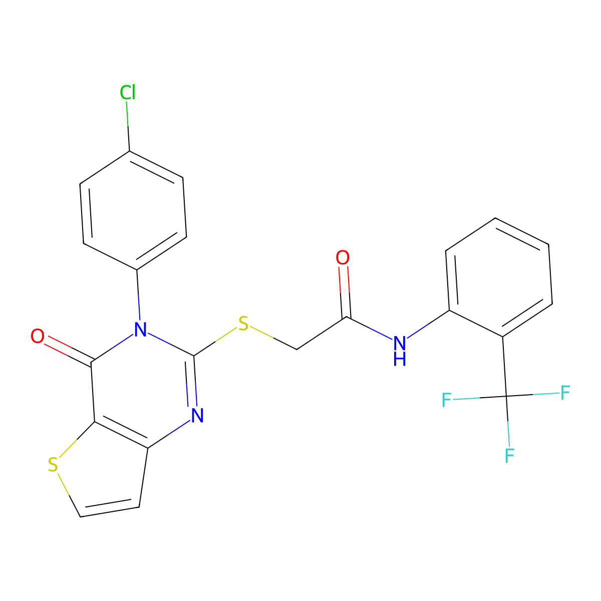 2-[3-(4-chlorophenyl)-4-oxothieno[3,2-d]pyrimidin-2-yl]sulfanyl-N-[2-(trifluoromethyl)phenyl]acetamide molecular structure, CAS 440325-27-9