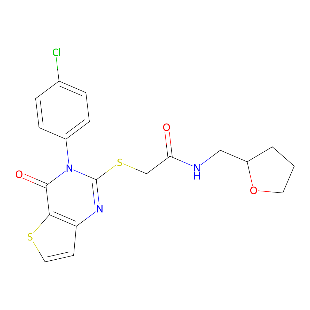 2-[3-(4-chlorophenyl)-4-oxothieno[3,2-d]pyrimidin-2-yl]sulfanyl-N-(oxolan-2-ylmethyl)acetamide molecular structure, CAS 440325-28-0