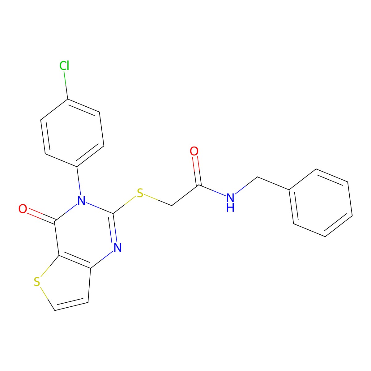 N-benzyl-2-{[3-(4-chlorophenyl)-4-oxo-3,4-dihydrothieno[3,2-d]pyrimidin-2-yl]sulfanyl}acetamide molecular structure, CAS 440325-32-6