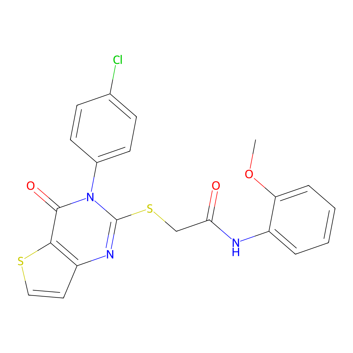 2-[3-(4-chlorophenyl)-4-oxothieno[3,2-d]pyrimidin-2-yl]sulfanyl-N-(2-methoxyphenyl)acetamide molecular structure, CAS 440325-38-2