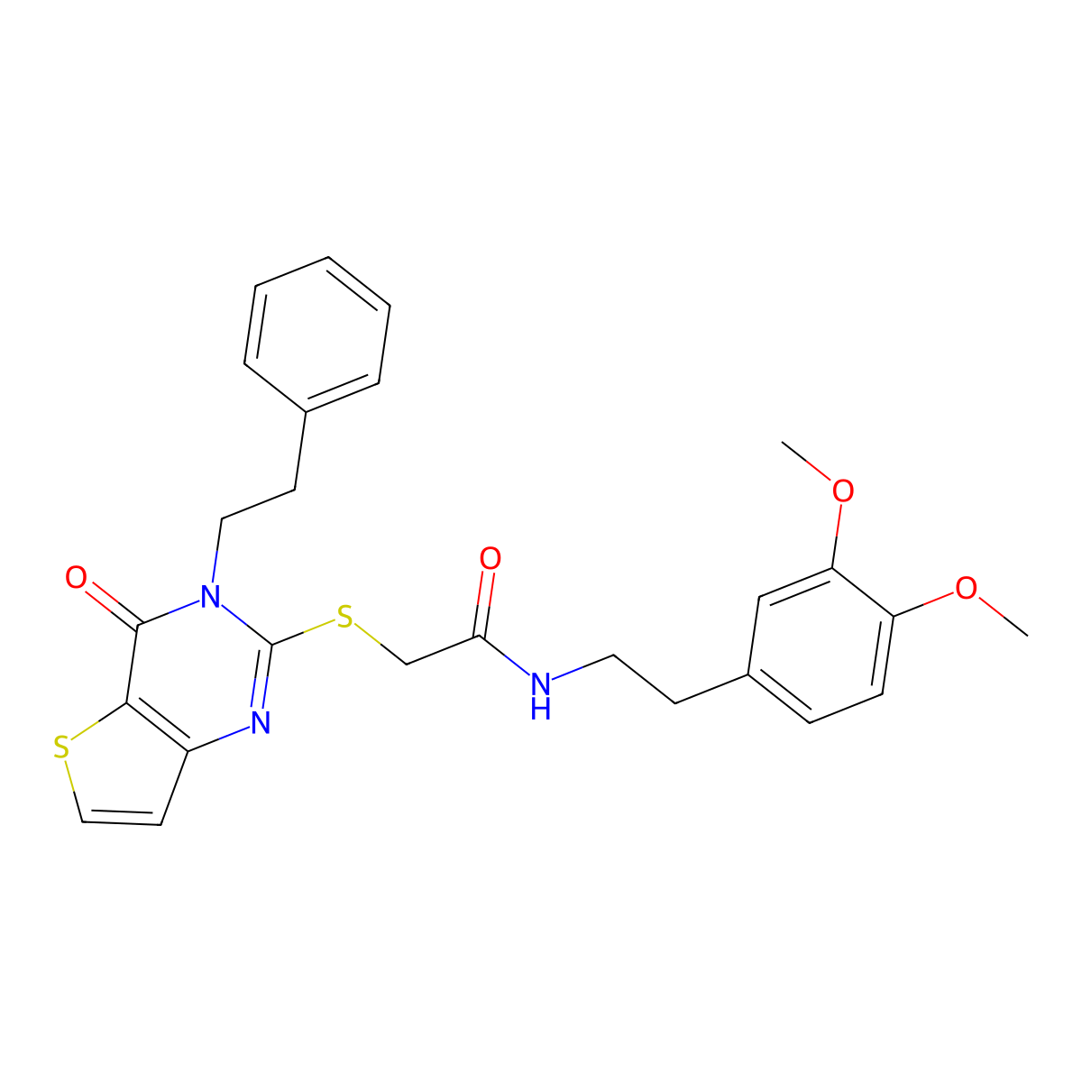 N-[2-(3,4-dimethoxyphenyl)ethyl]-2-{[4-oxo-3-(2-phenylethyl)-3H,4H-thieno[3,2-d]pyrimidin-2-yl]sulfanyl}acetamide molecular structure, CAS 440326-08-9
