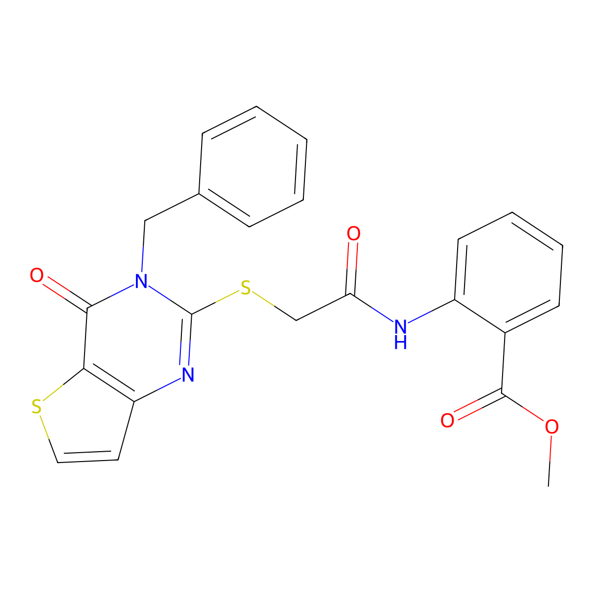 methyl 2-[2-({3-benzyl-4-oxo-3H,4H-thieno[3,2-d]pyrimidin-2-yl}sulfanyl)acetamido]benzoate molecular structure, CAS 440326-59-0