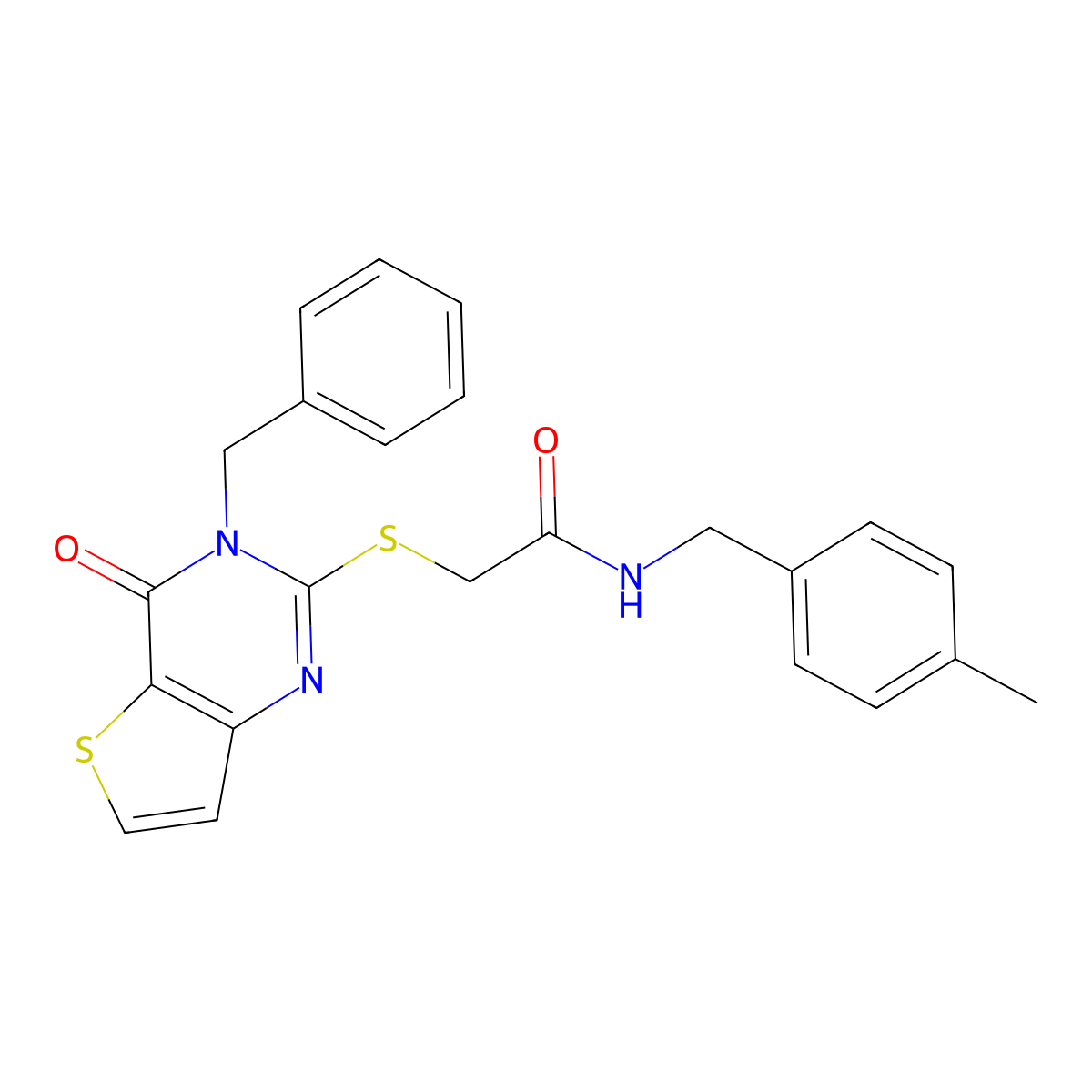 2-({3-benzyl-4-oxo-3H,4H-thieno[3,2-d]pyrimidin-2-yl}sulfanyl)-N-[(4-methylphenyl)methyl]acetamide molecular structure, CAS 440326-60-3