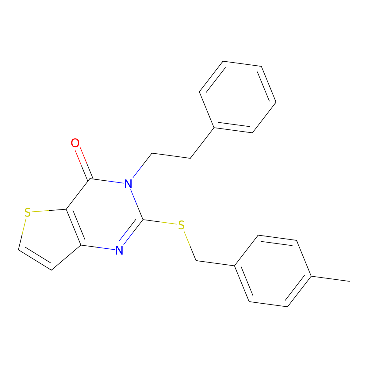 2-[(4-methylbenzyl)sulfanyl]-3-(2-phenylethyl)thieno[3,2-d]pyrimidin-4(3H)-one molecular structure, CAS 440327-20-8