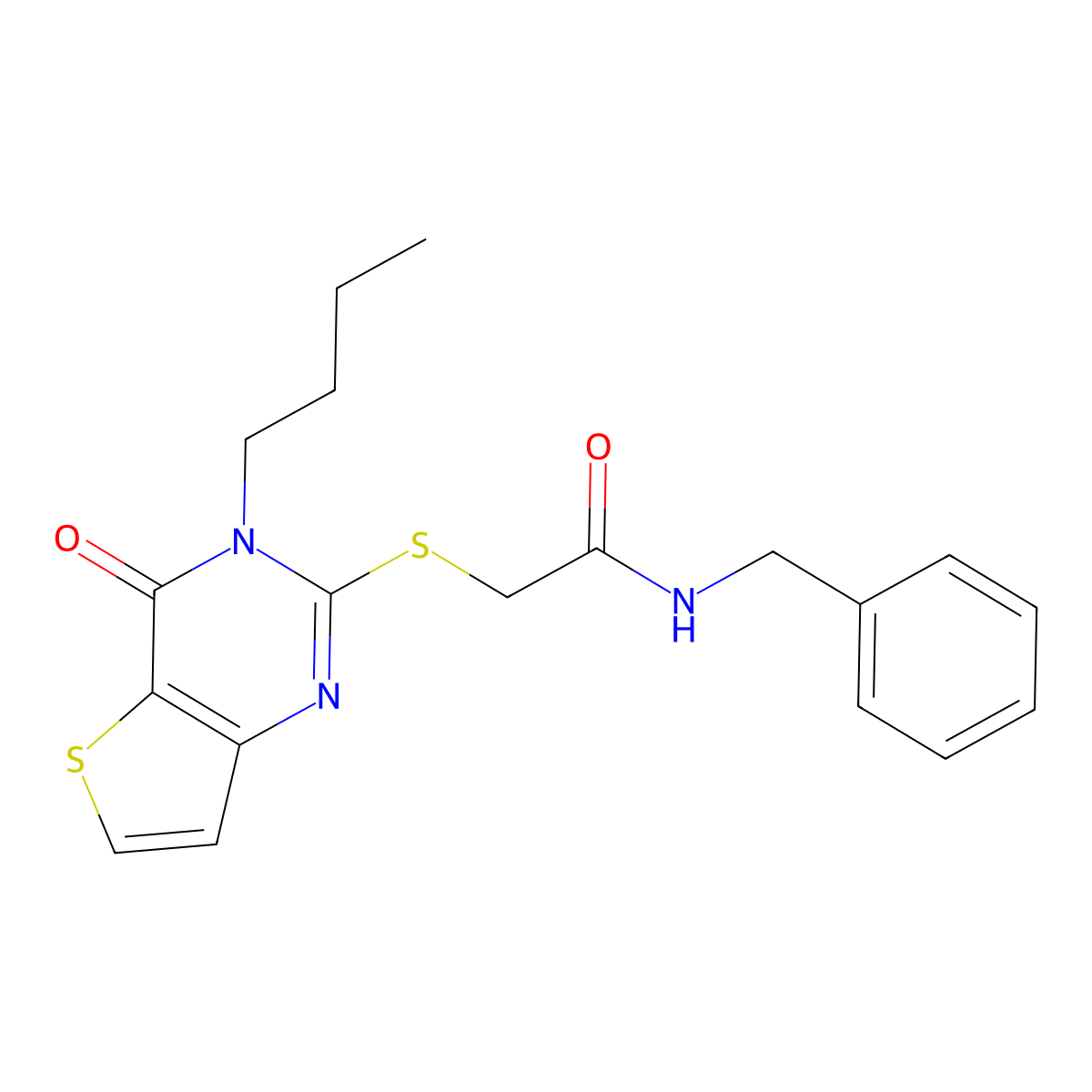 N-benzyl-2-(3-butyl-4-oxothieno[3,2-d]pyrimidin-2-yl)sulfanylacetamide molecular structure, CAS 440328-61-0