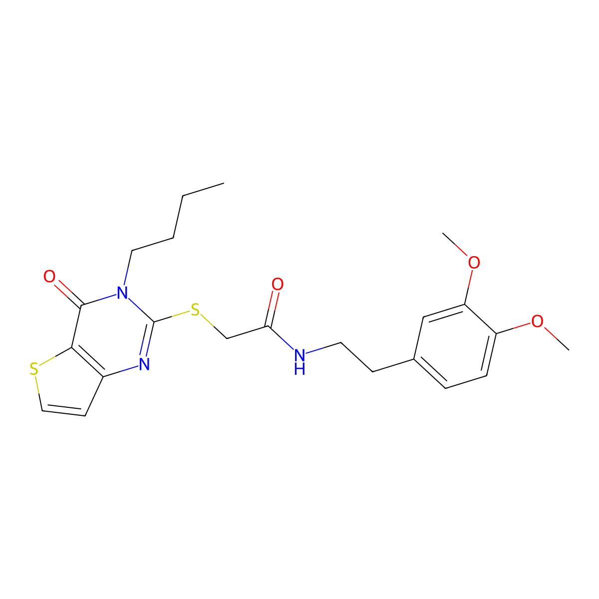 2-(3-butyl-4-oxothieno[3,2-d]pyrimidin-2-yl)sulfanyl-N-[2-(3,4-dimethoxyphenyl)ethyl]acetamide molecular structure, CAS 440328-64-3