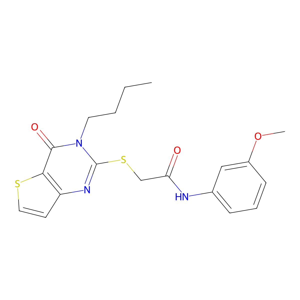 2-(3-butyl-4-oxothieno[3,2-d]pyrimidin-2-yl)sulfanyl-N-(3-methoxyphenyl)acetamide molecular structure, CAS 440328-65-4