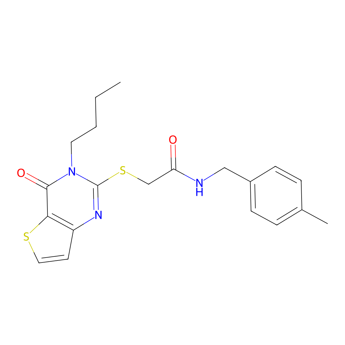 2-(3-butyl-4-oxothieno[3,2-d]pyrimidin-2-yl)sulfanyl-N-[(4-methylphenyl)methyl]acetamide molecular structure, CAS 440329-04-4