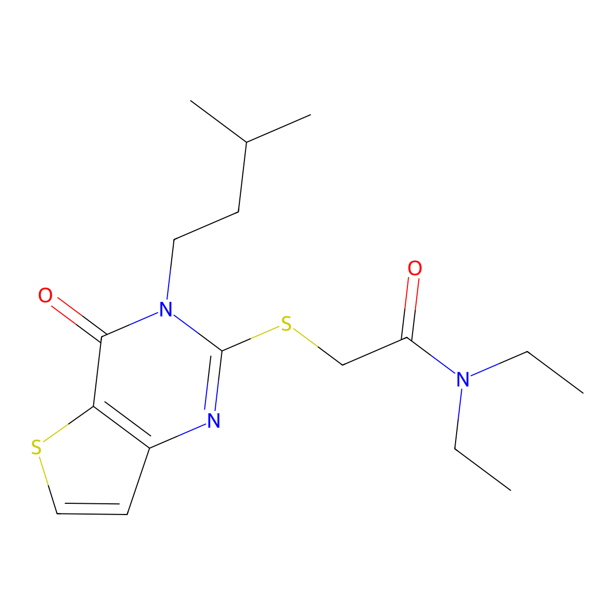 N,N-diethyl-2-[3-(3-methylbutyl)-4-oxothieno[3,2-d]pyrimidin-2-yl]sulfanylacetamide molecular structure, CAS 440329-77-1