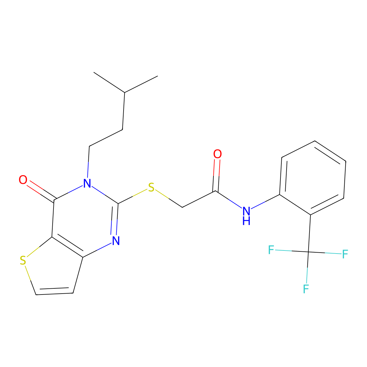 2-[3-(3-methylbutyl)-4-oxothieno[3,2-d]pyrimidin-2-yl]sulfanyl-N-[2-(trifluoromethyl)phenyl]acetamide molecular structure, CAS 440329-84-0