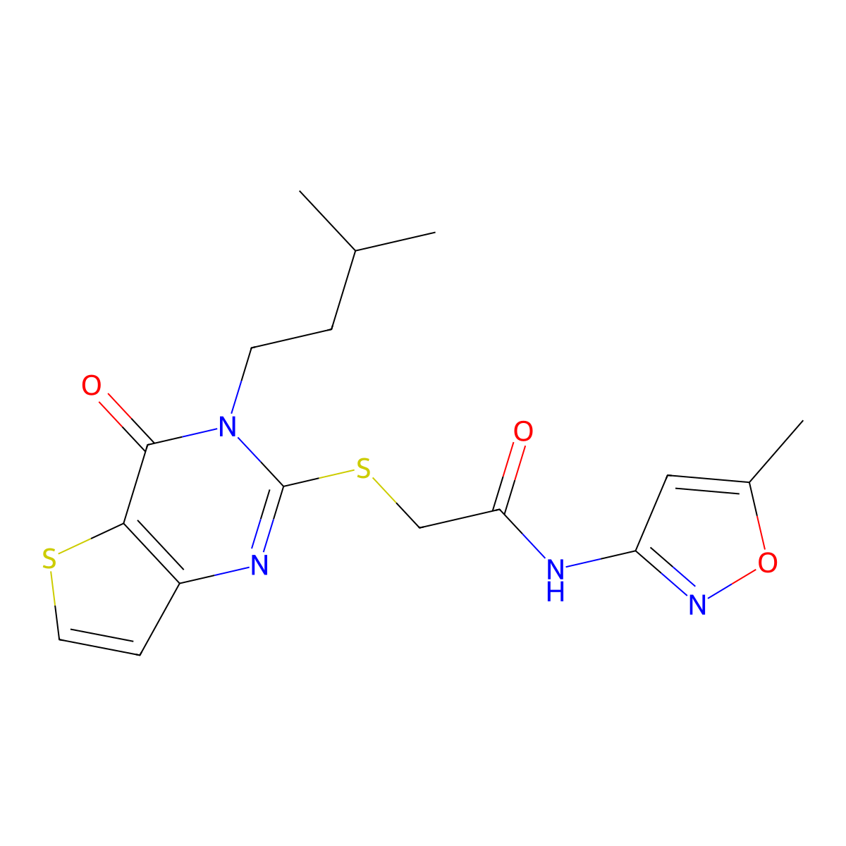 2-[3-(3-methylbutyl)-4-oxothieno[3,2-d]pyrimidin-2-yl]sulfanyl-N-(5-methyl-1,2-oxazol-3-yl)acetamide molecular structure, CAS 440329-85-1