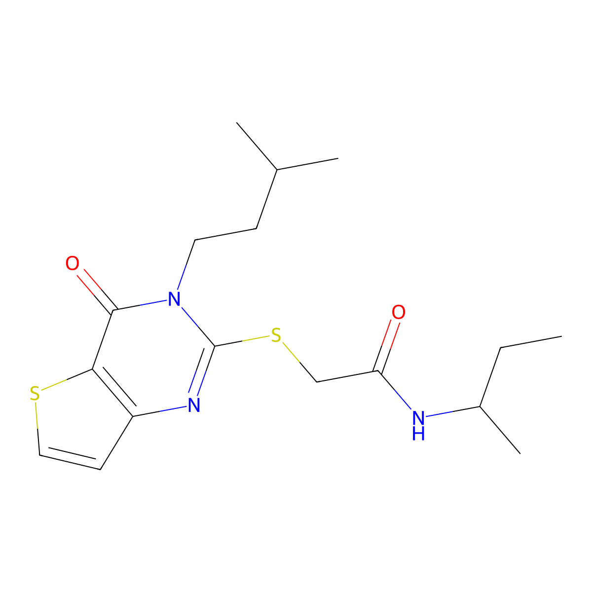 N-butan-2-yl-2-[3-(3-methylbutyl)-4-oxothieno[3,2-d]pyrimidin-2-yl]sulfanylacetamide molecular structure, CAS 440329-87-3
