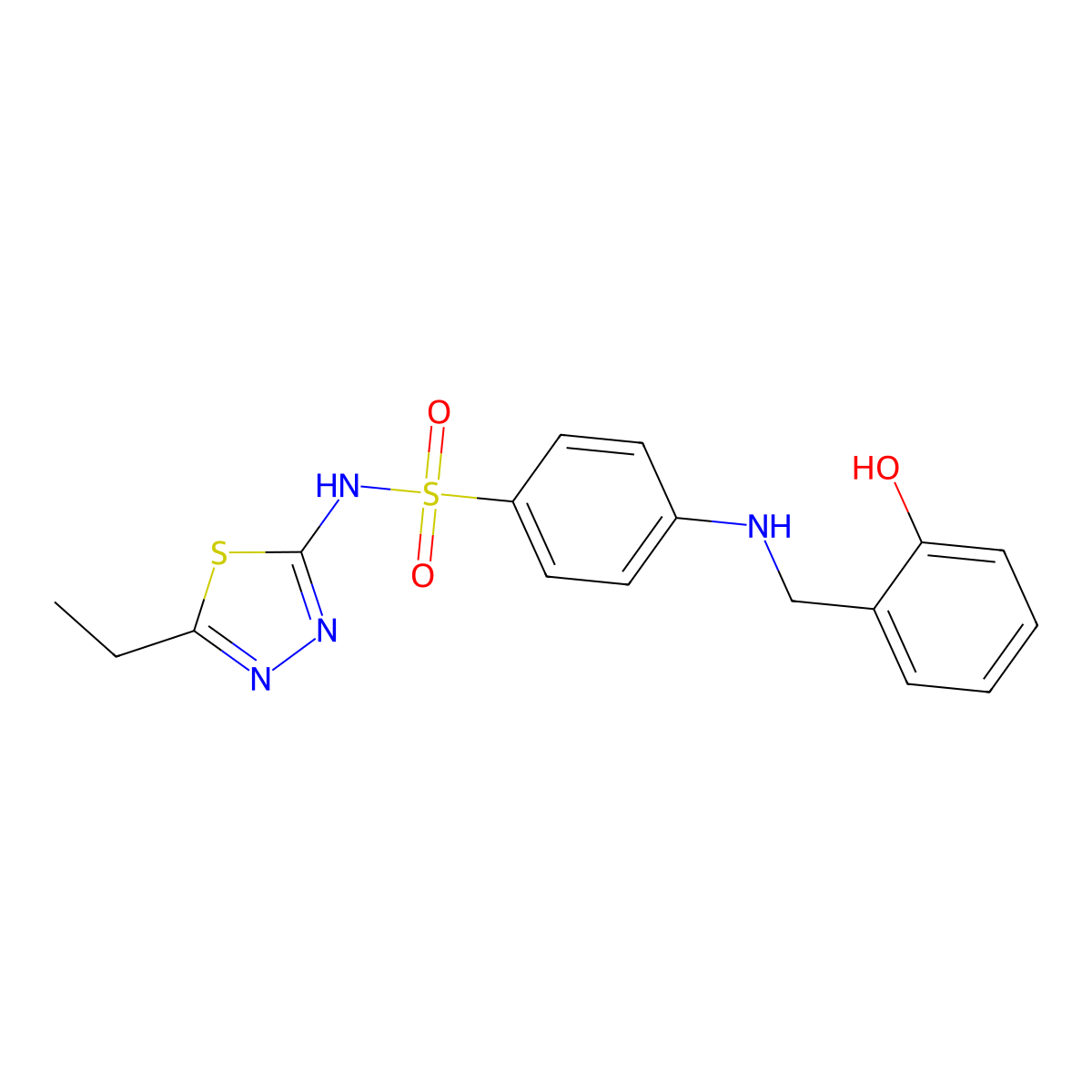 N-(5-ethyl-1,3,4-thiadiazol-2-yl)-4-((2-hydroxybenzyl)amino)benzenesulfonamide molecular structure, CAS 440335-64-8