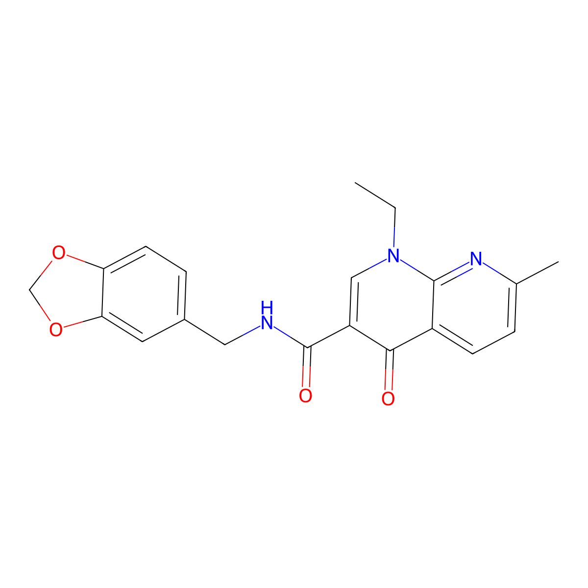 1-Ethyl-7-methyl-4-oxo-1,4-dihydro-[1,8]naphthyridine-3-carboxylic acid (benzo[1,3]dioxol-5-ylmethyl)-amide molecular structure, CAS 440338-02-3