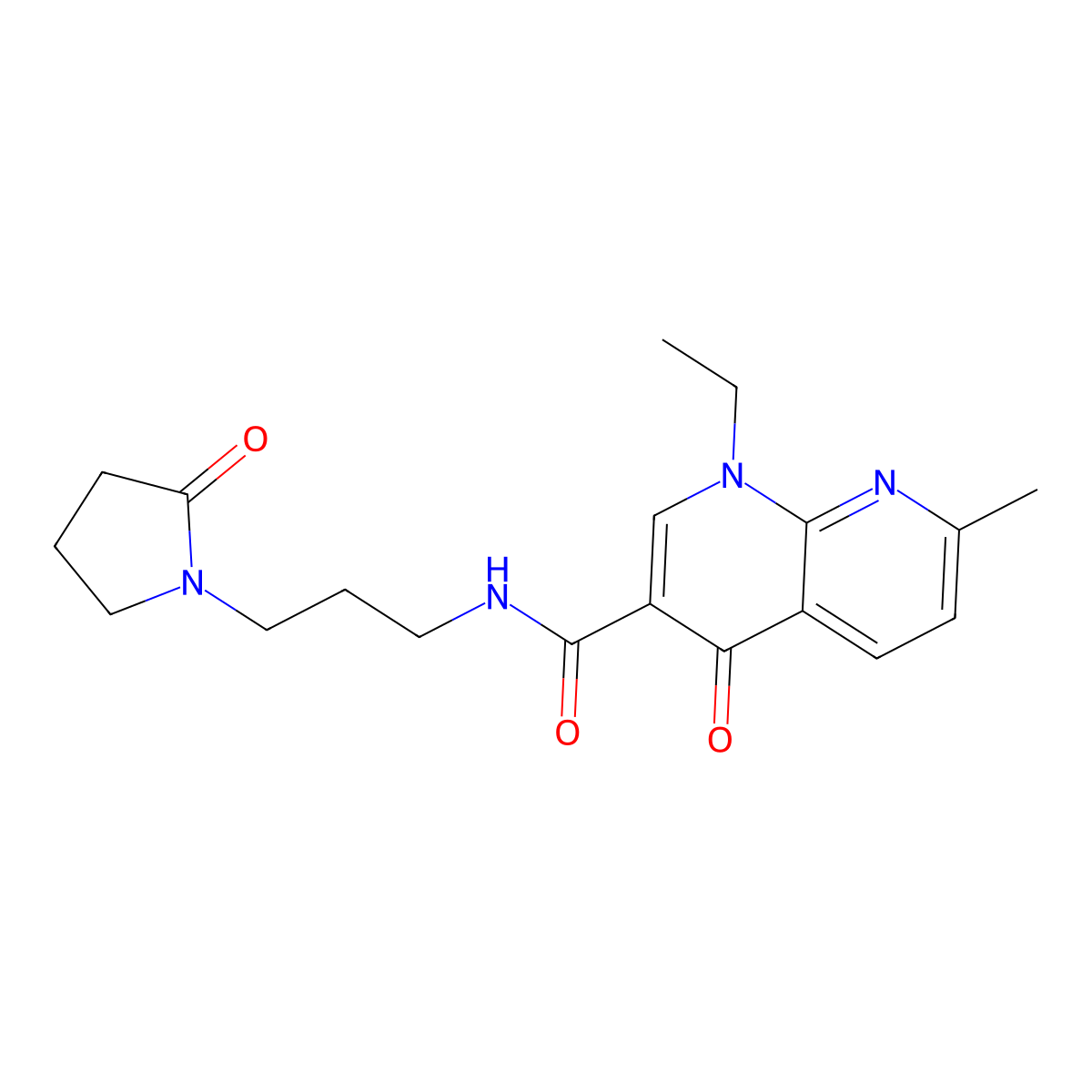 1-ethyl-7-methyl-4-oxo-N-(3-(2-oxopyrrolidin-1-yl)propyl)-1,4-dihydro-1,8-naphthyridine-3-carboxamide molecular structure, CAS 440338-06-7