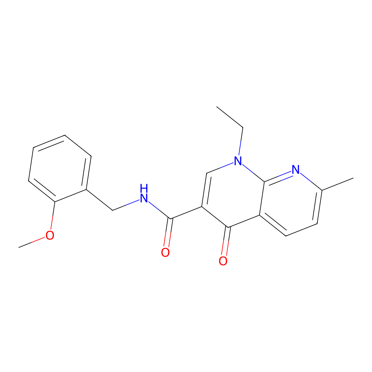 1-Ethyl-7-methyl-4-oxo-1,4-dihydro-[1,8]naphthyridine-3-carboxylic acid 2-methoxy-benzylamide molecular structure, CAS 440338-08-9
