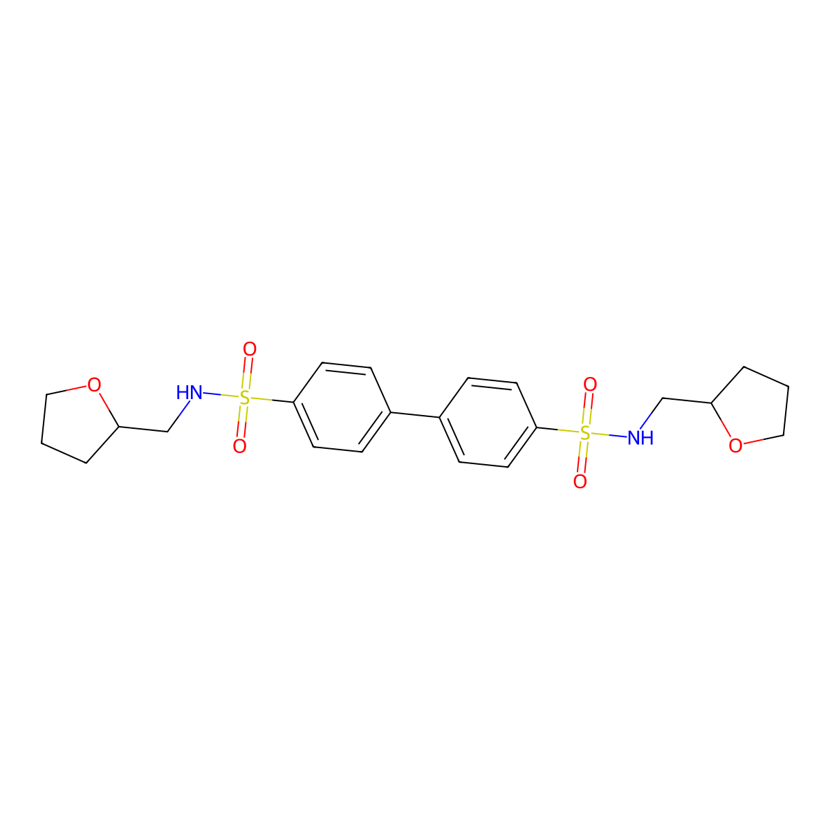 N-(oxolan-2-ylmethyl)-4-[4-(oxolan-2-ylmethylsulfamoyl)phenyl]benzenesulfonamide molecular structure, CAS 440338-82-9