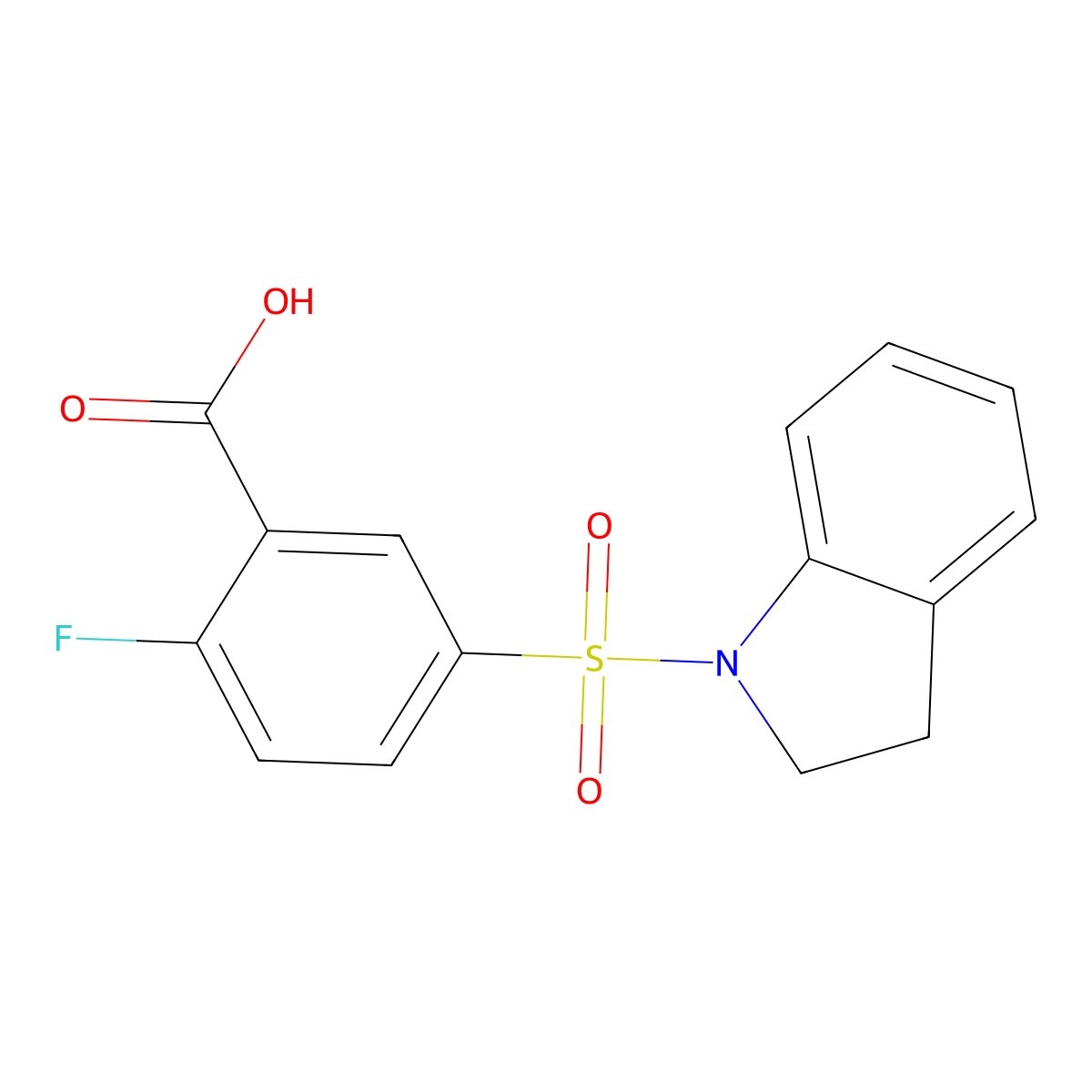5-(2,3-dihydro-1H-indol-1-ylsulfonyl)-2-fluorobenzoic acid molecular structure, CAS 440343-72-6