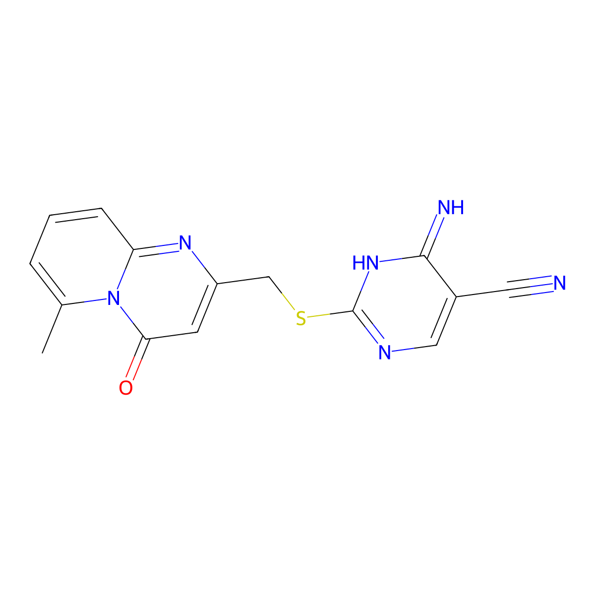 4-Amino-2-[(6-methyl-4-oxopyrido[1,2-a]pyrimidin-2-yl)methylsulfanyl]pyrimidine-5-carbonitrile molecular structure, CAS 440350-67-4