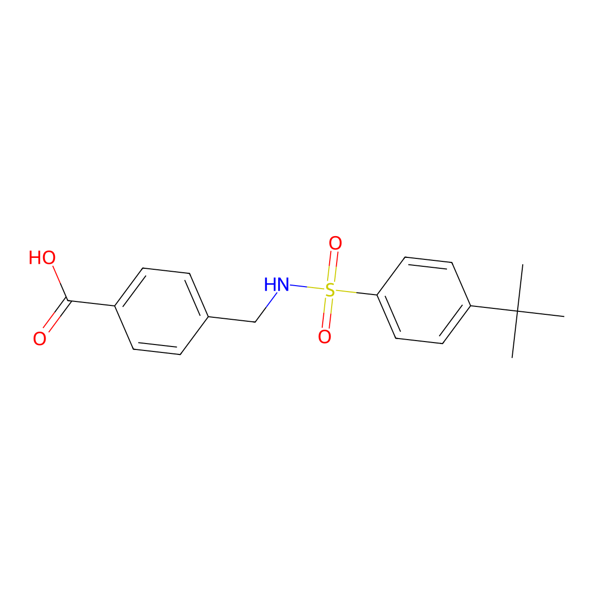 4-((4-Tert-butylbenzenesulfonamido)methyl)benzoic acid molecular structure, CAS 440350-92-5