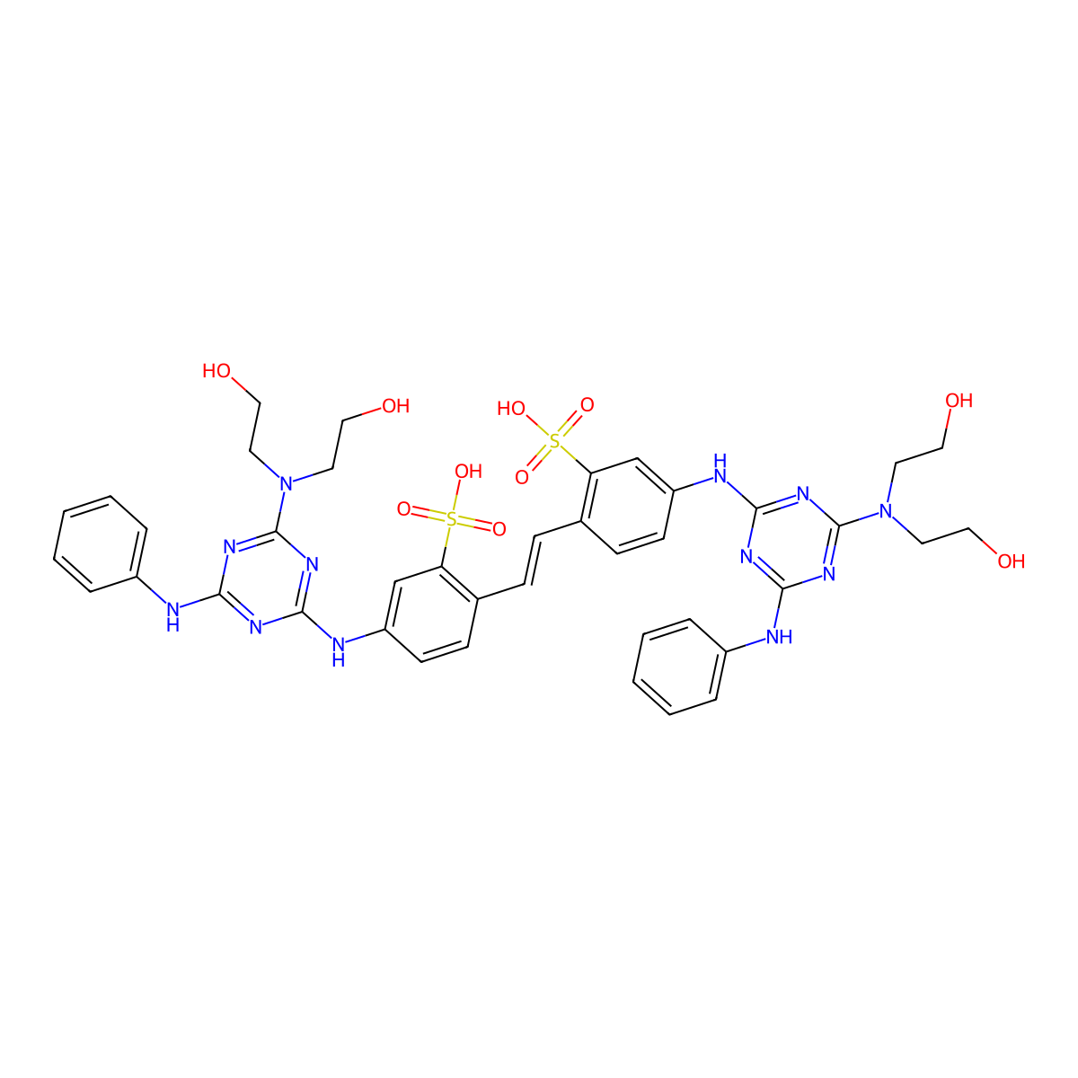 2,2'-(1,2-Ethenediyl)bis(5-((4-(bis(2-hydroxyethyl)amino)-6-(phenylamino)-1,3,5-triazin-2-yl)amino)benzenesulfonic acid molecular structure, CAS 4404-43-7