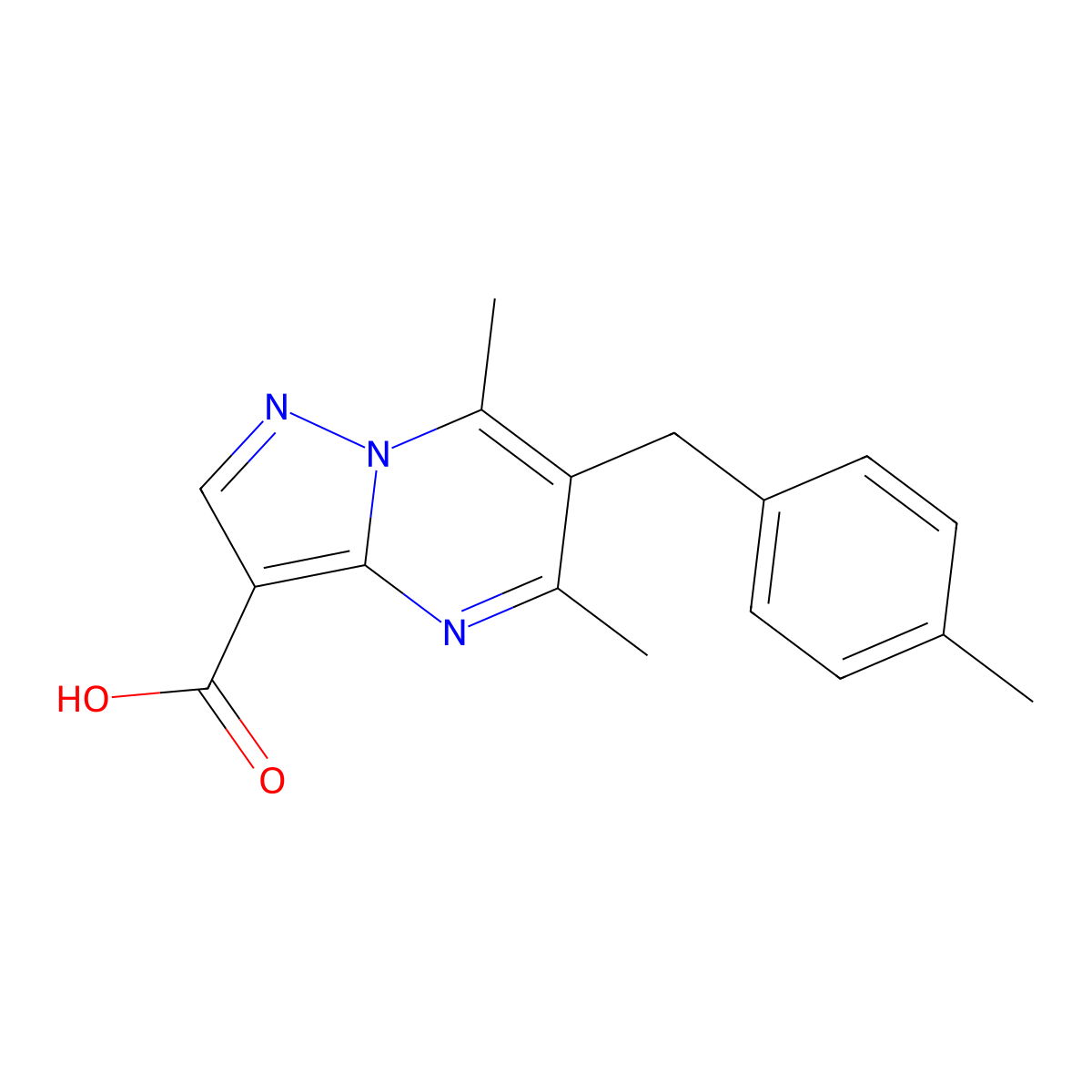5,7-Dimethyl-6-(4-methylbenzyl)pyrazolo[1,5-a]pyrimidine-3-carboxylic acid molecular structure, CAS 440627-38-3