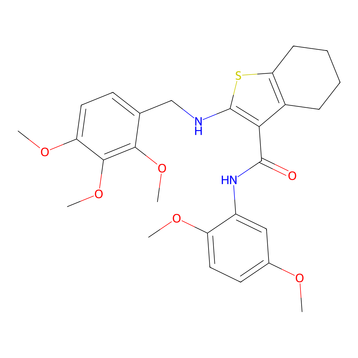 N-(2,5-dimethoxyphenyl)-2-[(2,3,4-trimethoxyphenyl)methylamino]-4,5,6,7-tetrahydro-1-benzothiophene-3-carboxamide molecular structure, CAS 440628-04-6