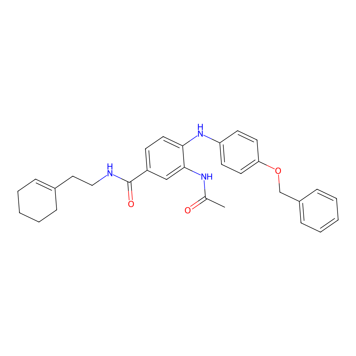 3-acetamido-4-((4-(benzyloxy)phenyl)amino)-N-(2-(cyclohex-1-en-1-yl)ethyl)benzamide molecular structure, CAS 440646-57-1