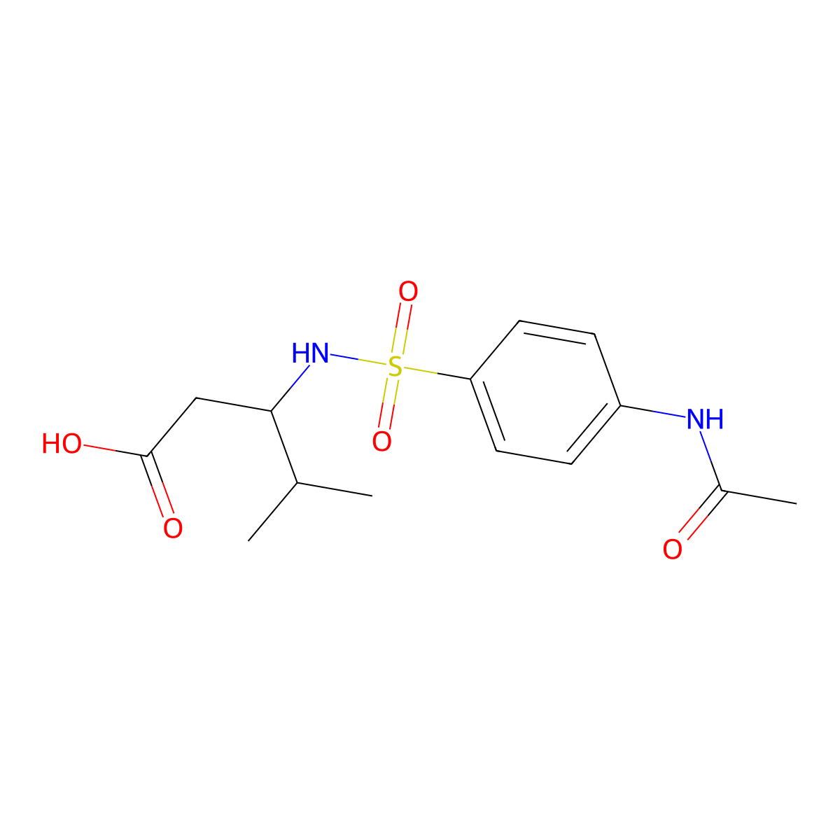 3-({[4-(Acetylamino)phenyl]sulfonyl}amino)-4-methylpentanoic acid molecular structure, CAS 440646-76-4