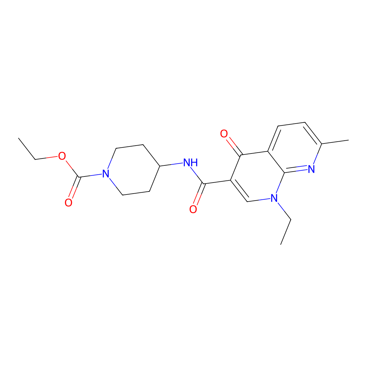 Ethyl 4-{[(1-ethyl-7-methyl-4-oxo-1,4-dihydro-1,8-naphthyridin-3-yl)carbonyl]amino}piperidine-1-carboxylate molecular structure, CAS 440656-69-9