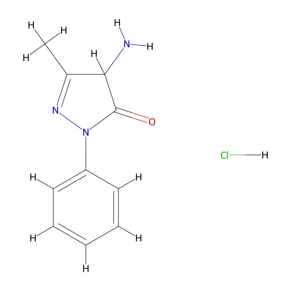 4-amino-5-methyl-2-phenyl-2,4-dihydro-3H-pyrazol-3-one hydrochloride molecular structure, CAS 4408-12-2