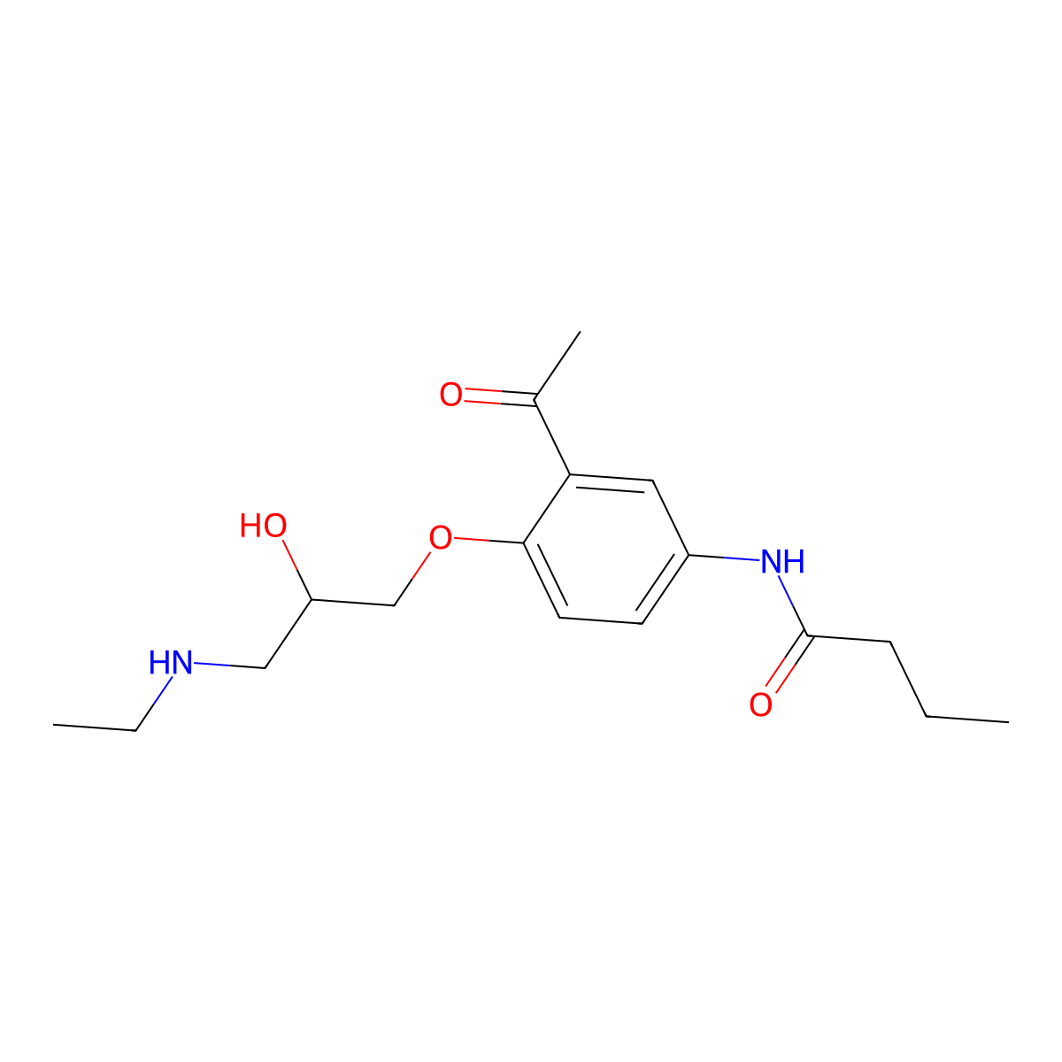 N-(3-Acetyl-4-(3-(ethylamino)-2-hydroxypropoxy)phenyl)butanamide molecular structure, CAS 441019-91-6