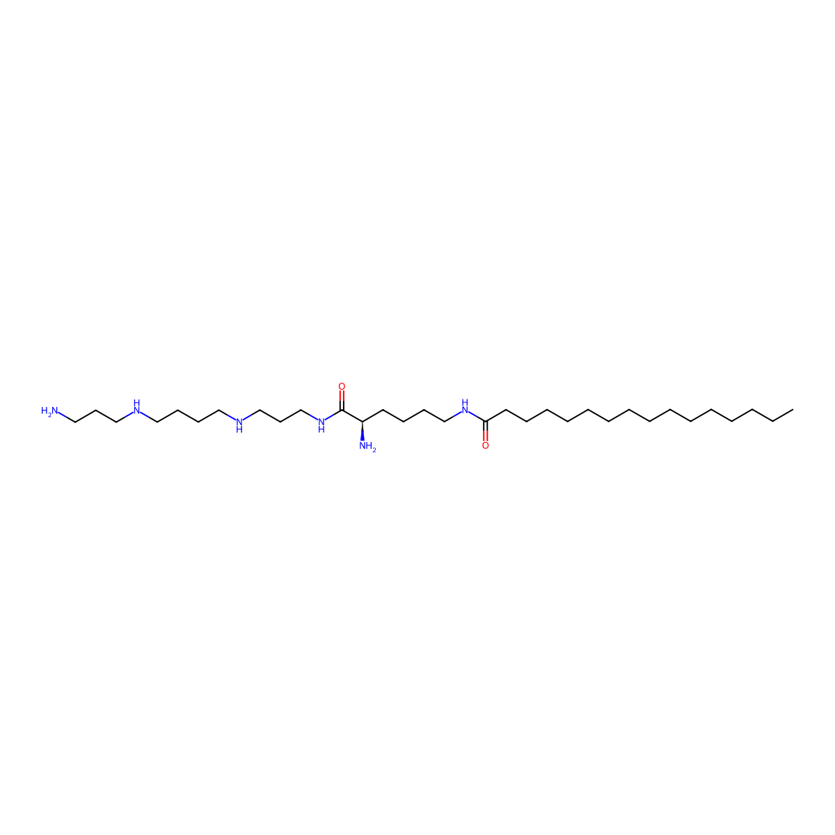 (R)-N-(5-Amino-6-((3-((4-((3-aminopropyl)amino)butyl)amino)propyl)amino)-6-oxohexyl)palmitamide molecular structure, CAS 441022-64-6