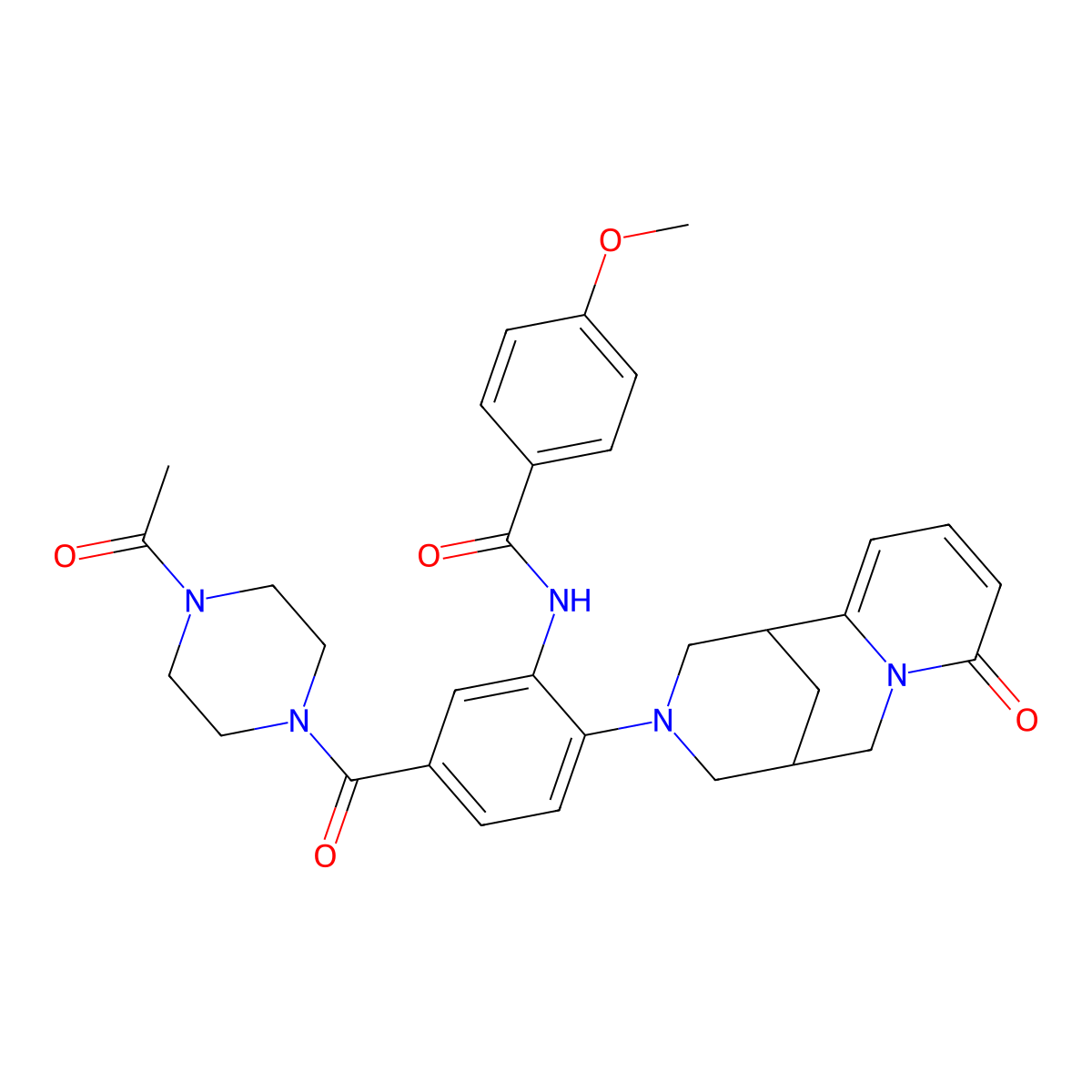 N-(5-(4-acetylpiperazine-1-carbonyl)-2-(8-oxo-5,6-dihydro-1H-1,5-methanopyrido[1,2-a][1,5]diazocin-3(2H,4H,8H)-yl)phenyl)-4-methoxybenzamide molecular structure, CAS 441046-18-0