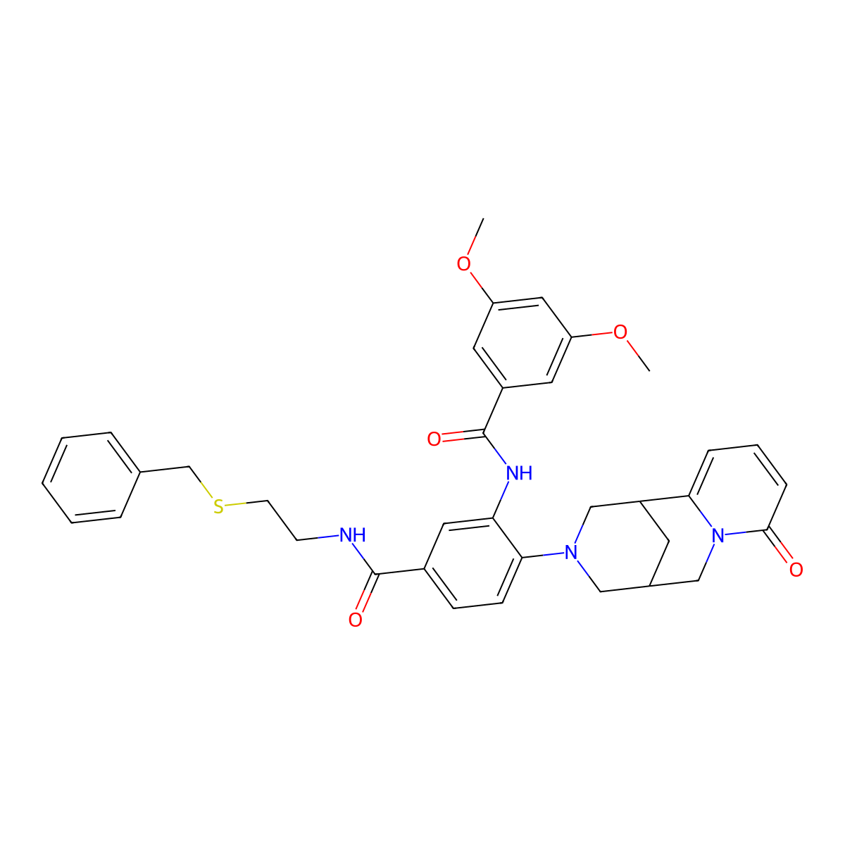 N-(2-(benzylthio)ethyl)-3-(3,5-dimethoxybenzamido)-4-(8-oxo-5,6-dihydro-1H-1,5-methanopyrido[1,2-a][1,5]diazocin-3(2H,4H,8H)-yl)benzamide molecular structure, CAS 441046-23-7