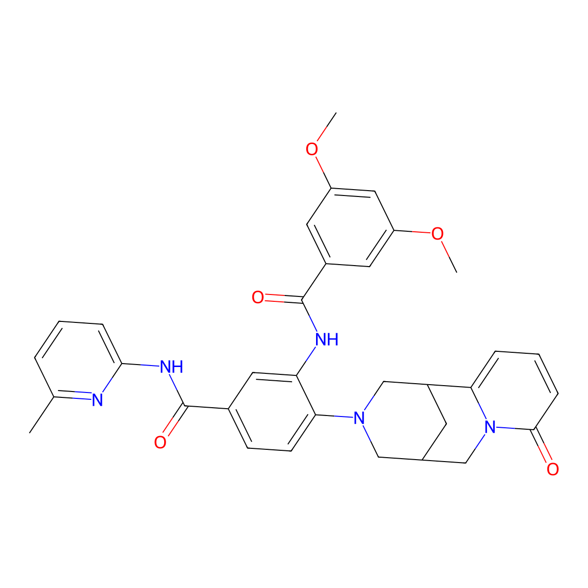 3-(3,5-dimethoxybenzamido)-N-(6-methylpyridin-2-yl)-4-(8-oxo-5,6-dihydro-1H-1,5-methanopyrido[1,2-a][1,5]diazocin-3(2H,4H,8H)-yl)benzamide molecular structure, CAS 441046-55-5