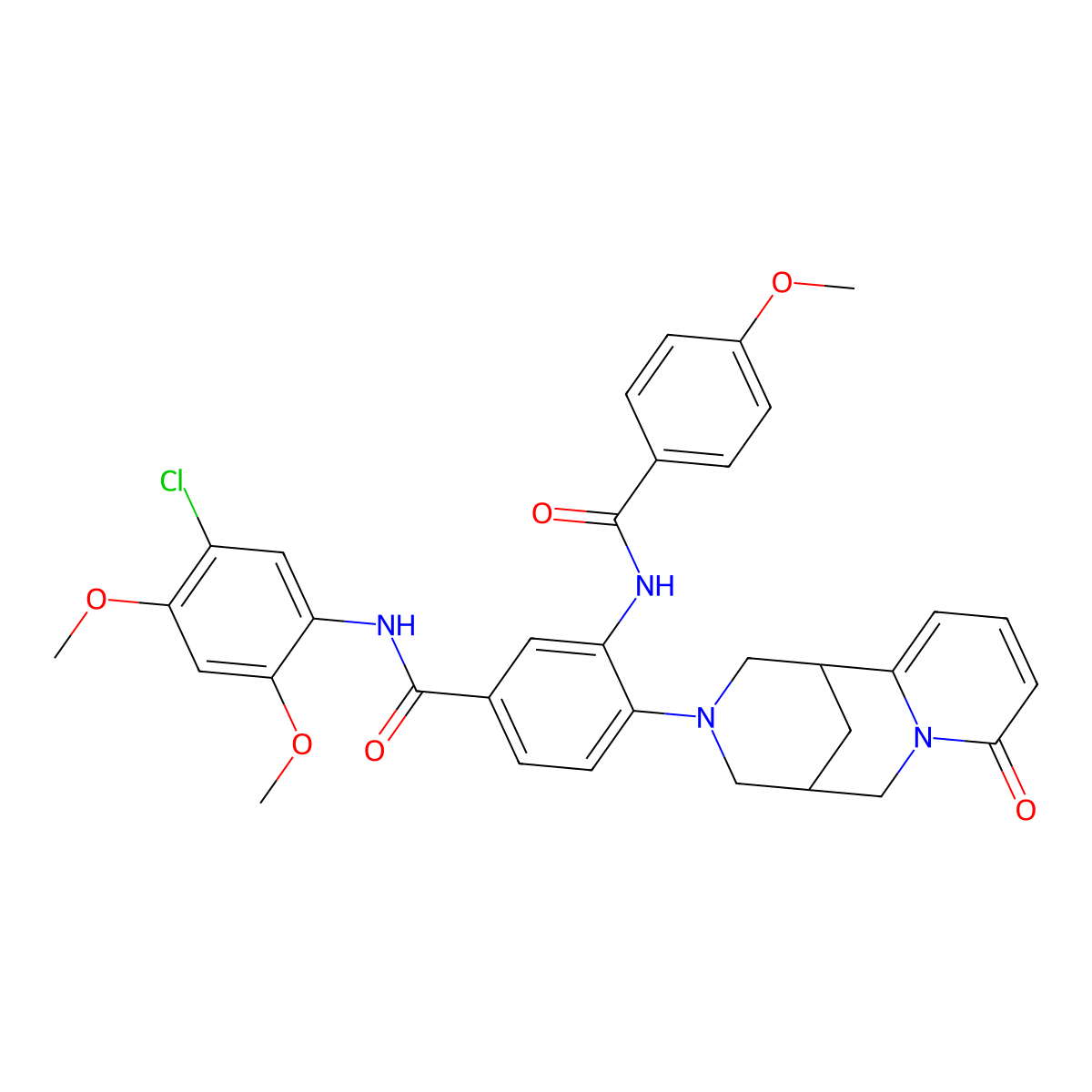 N-(5-chloro-2,4-dimethoxyphenyl)-3-(4-methoxybenzamido)-4-(8-oxo-5,6-dihydro-1H-1,5-methanopyrido[1,2-a][1,5]diazocin-3(2H,4H,8H)-yl)benzamide molecular structure, CAS 441046-87-3