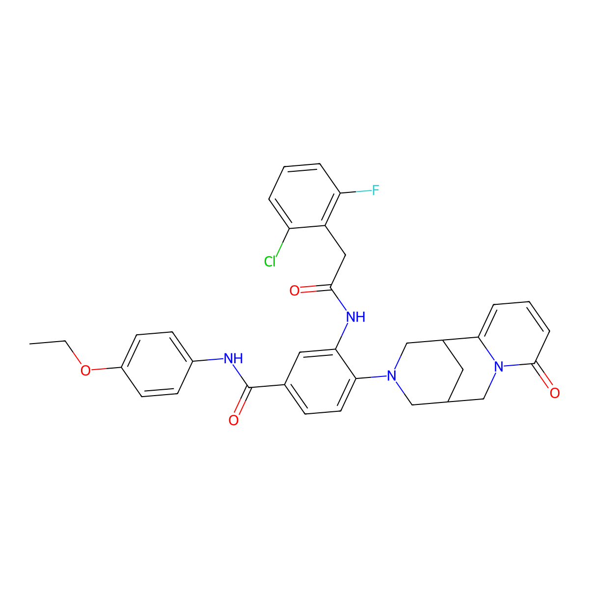 3-(2-(2-chloro-6-fluorophenyl)acetamido)-N-(4-ethoxyphenyl)-4-(8-oxo-5,6-dihydro-1H-1,5-methanopyrido[1,2-a][1,5]diazocin-3(2H,4H,8H)-yl)benzamide molecular structure, CAS 441047-31-0