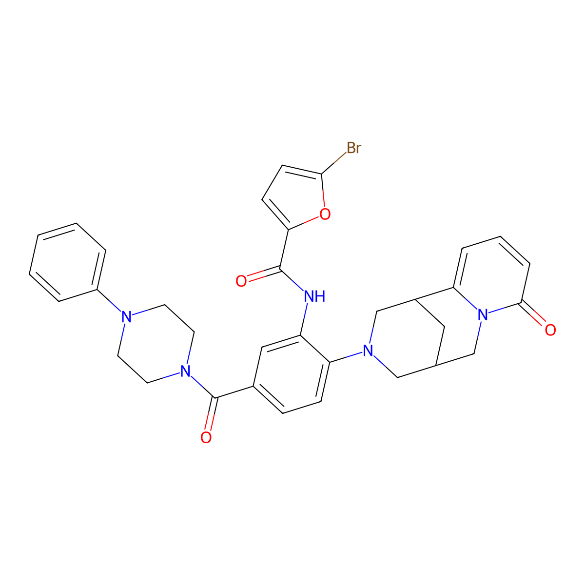 5-bromo-N-(2-(8-oxo-5,6-dihydro-1H-1,5-methanopyrido[1,2-a][1,5]diazocin-3(2H,4H,8H)-yl)-5-(4-phenylpiperazine-1-carbonyl)phenyl)furan-2-carboxamide molecular structure, CAS 441047-46-7