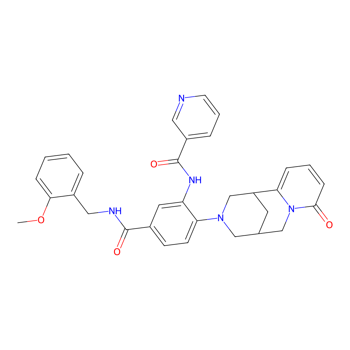 N-(5-((2-methoxybenzyl)carbamoyl)-2-(8-oxo-5,6-dihydro-1H-1,5-methanopyrido[1,2-a][1,5]diazocin-3(2H,4H,8H)-yl)phenyl)nicotinamide molecular structure, CAS 441048-08-4