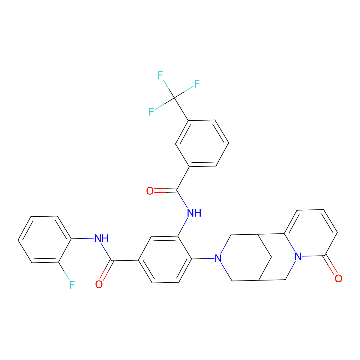 N-(2-fluorophenyl)-4-(8-oxo-1,5,6,8-tetrahydro-2H-1,5-methanopyrido[1,2-a][1,5]diazocin-3(4H)-yl)-3-(3-(trifluoromethyl)benzamido)benzamide molecular structure, CAS 441049-84-9
