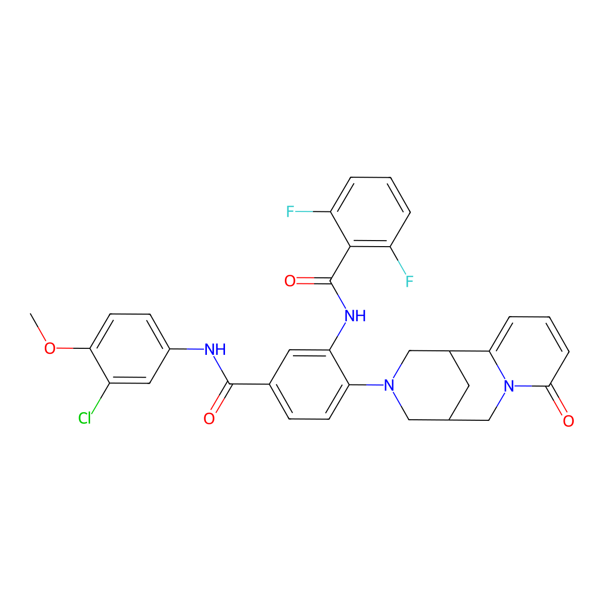 N-(5-((3-chloro-4-methoxyphenyl)carbamoyl)-2-(8-oxo-5,6-dihydro-1H-1,5-methanopyrido[1,2-a][1,5]diazocin-3(2H,4H,8H)-yl)phenyl)-2,6-difluorobenzamide molecular structure, CAS 441050-14-2