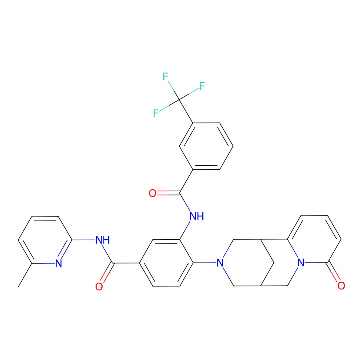 N-(6-methylpyridin-2-yl)-4-(8-oxo-1,5,6,8-tetrahydro-2H-1,5-methanopyrido[1,2-a][1,5]diazocin-3(4H)-yl)-3-(3-(trifluoromethyl)benzamido)benzamide molecular structure, CAS 441050-81-3