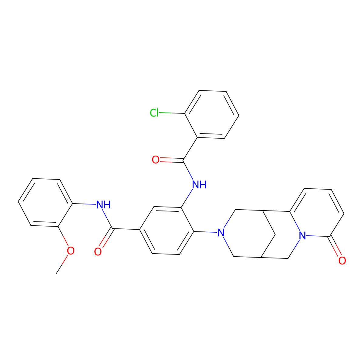 3-(2-chlorobenzamido)-N-(2-methoxyphenyl)-4-(8-oxo-5,6-dihydro-1H-1,5-methanopyrido[1,2-a][1,5]diazocin-3(2H,4H,8H)-yl)benzamide molecular structure, CAS 441051-27-0