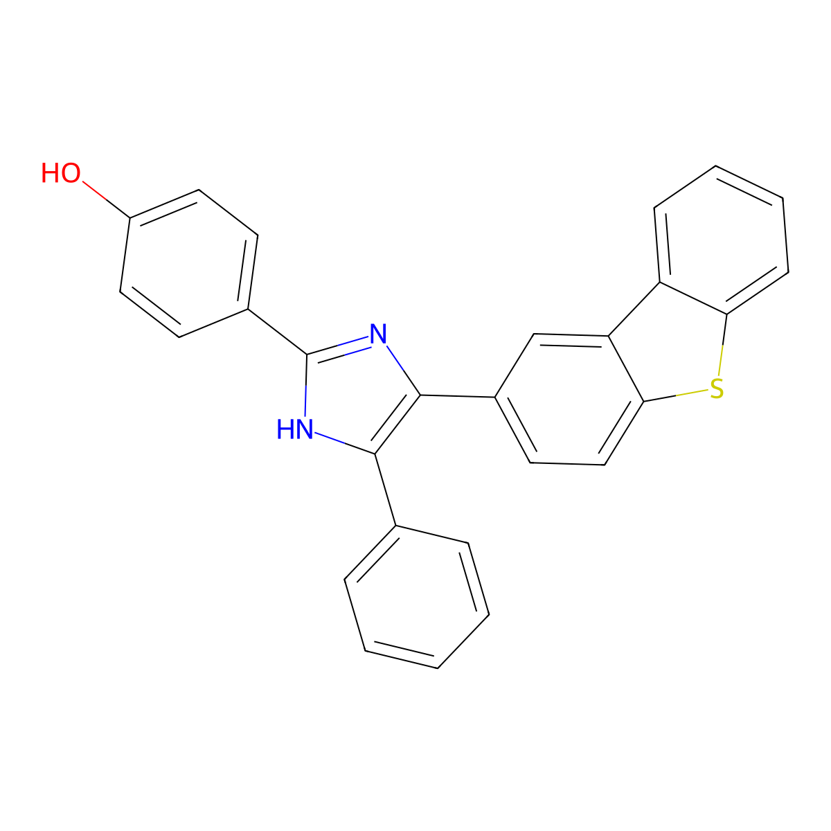 4-(5-phenyl-4-{8-thiatricyclo[7.4.0.0^{2,7}]trideca-1(9),2(7),3,5,10,12-hexaen-4-yl}-1H-imidazol-2-yl)phenol molecular structure, CAS 441287-99-6