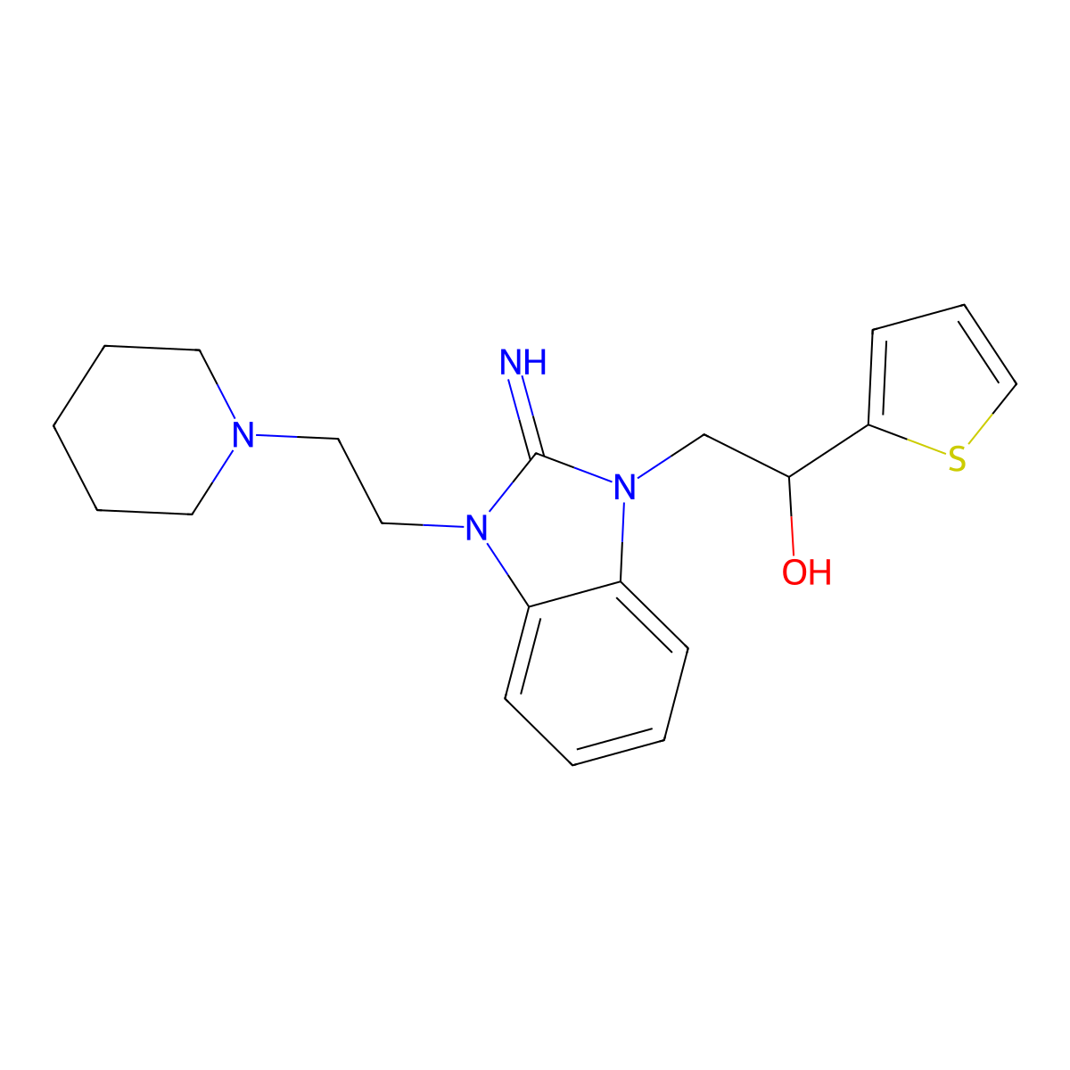 2-[2-Imino-3-(2-piperidin-1-ylethyl)benzimidazol-1-yl]-1-thiophen-2-ylethanol molecular structure, CAS 441289-06-1