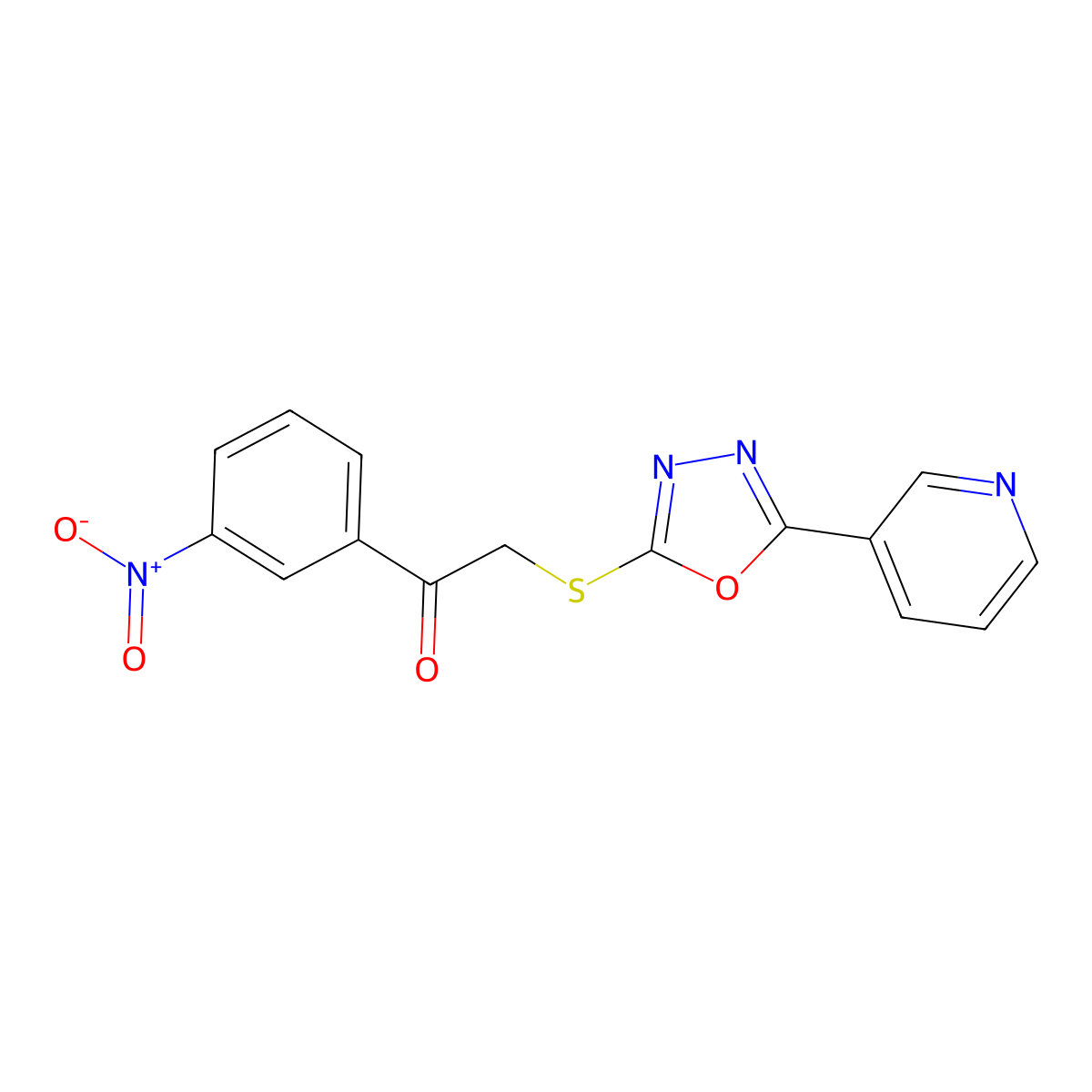 1-(3-Nitrophenyl)-2-((5-(pyridin-3-yl)-1,3,4-oxadiazol-2-yl)thio)ethanone molecular structure, CAS 441289-30-1