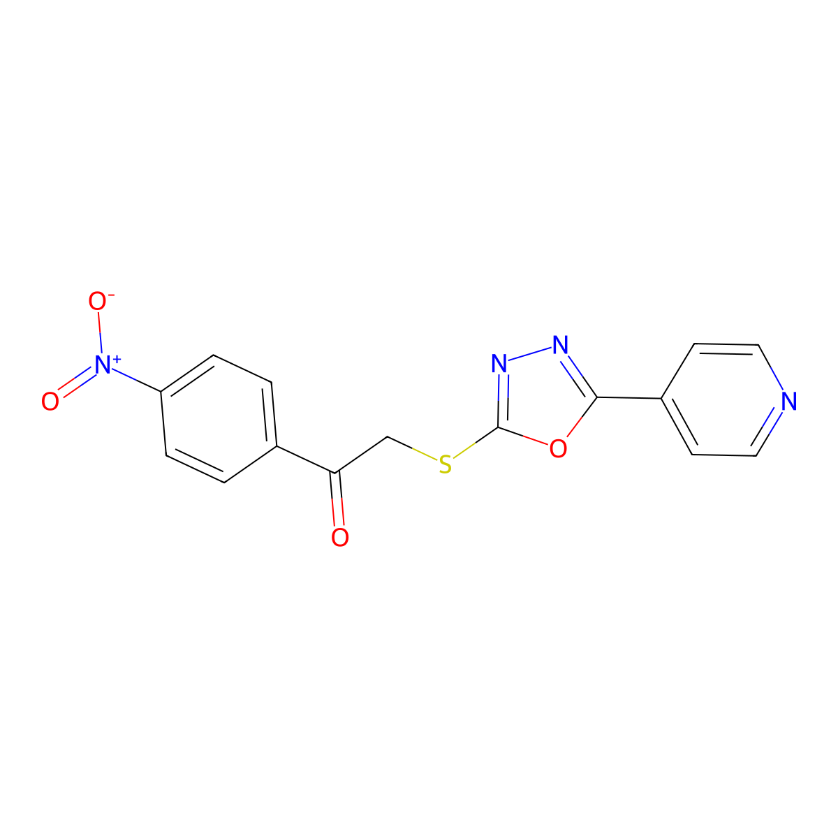1-(4-Nitrophenyl)-2-((5-(pyridin-4-yl)-1,3,4-oxadiazol-2-yl)thio)ethanone molecular structure, CAS 441289-32-3